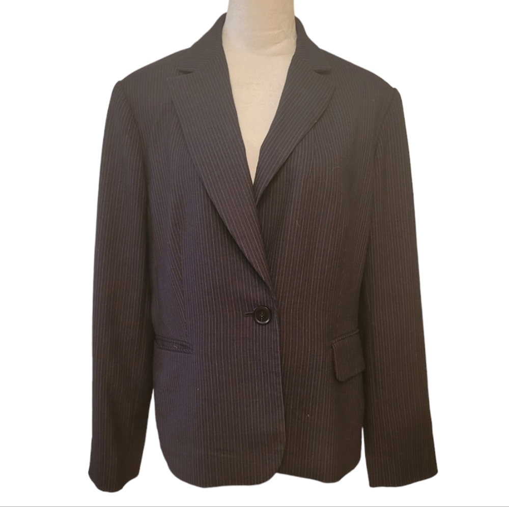 Jones New‎ York Black Pinstripe One Button Blazer Suit Jacket Size 16